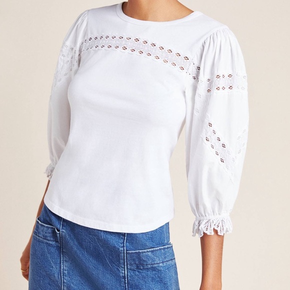 ANTHROPOLOGIE / La Vie WHITE COTTON EYELET TOP - Picture 3 of 13